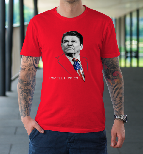 I Smell Hippies Ronald Reagan Conservative T-Shirt 8