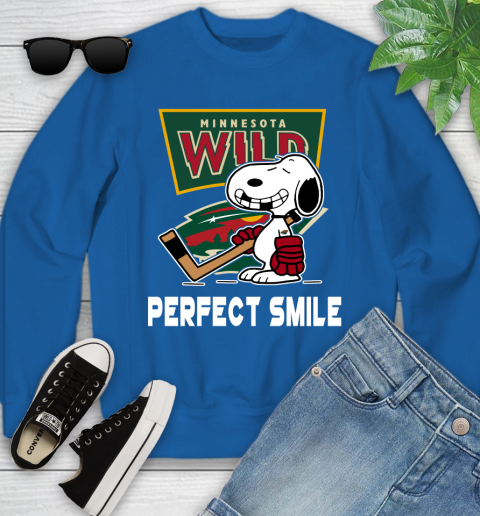 NHL Minnesota Wild Snoopy Perfect Smile The Peanuts Movie Hockey T Shirt Youth Sweatshirt 7