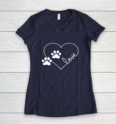 Cute Love Hearts Valentine Day Paw Print Dog Owner Dog Lover Women's V-Neck T-Shirt 7
