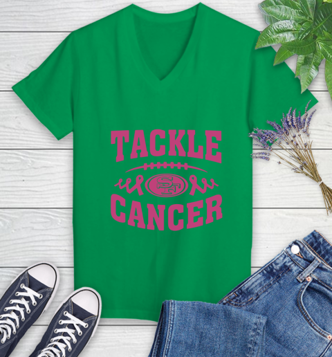 San Francisco 49ers Tackle Breast Cancer Women's V-Neck T-Shirt 5