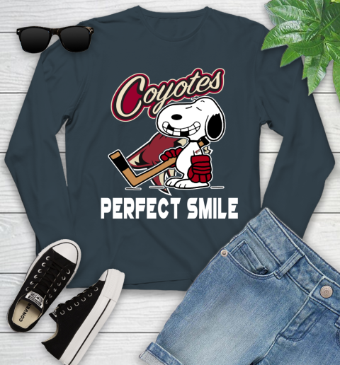 NHL Arizona Coyotes Snoopy Perfect Smile The Peanuts Movie Hockey T Shirt Youth Long Sleeve 9
