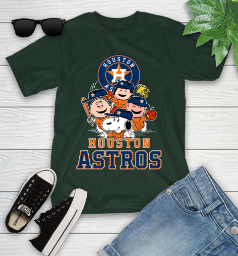 MLB Houston Astros Snoopy Charlie Brown Woodstock The Peanuts Movie Baseball T Shirt Youth T-Shirt 5