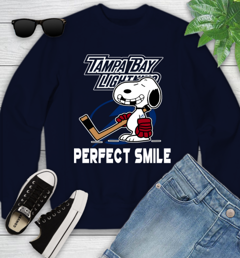 NHL Tampa Bay Lightning Snoopy Perfect Smile The Peanuts Movie Hockey T Shirt Youth Sweatshirt 2