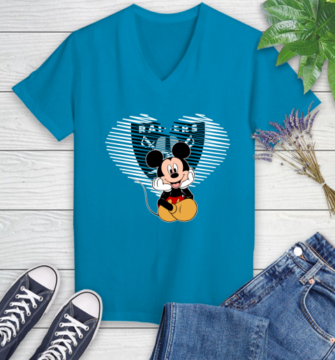 NFL Oakland Raiders The Heart Mickey Mouse Disney Football T Shirt_000 Women's V-Neck T-Shirt 7