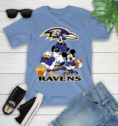 NFL Baltimore Ravens Mickey Mouse Donald Duck Goofy Football Shirt Youth T-Shirt 15
