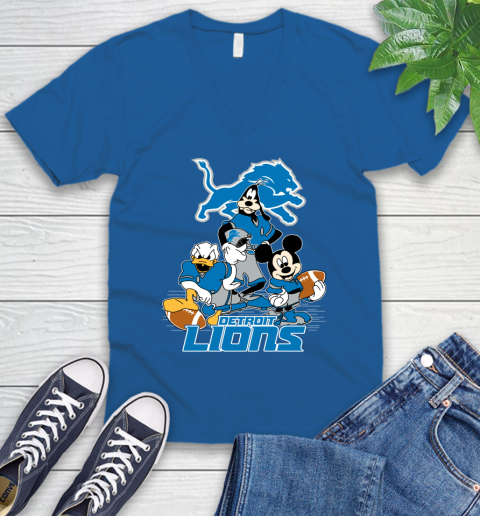 NFL Detroit Lions Mickey Mouse Donald Duck Goofy Football Shirt V-Neck T-Shirt 5