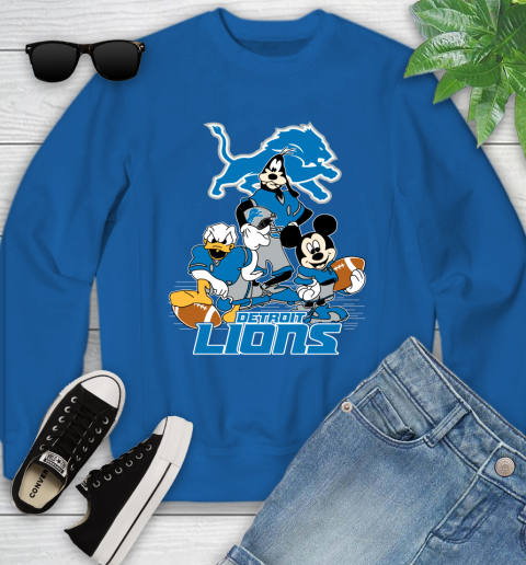 NFL Detroit Lions Mickey Mouse Donald Duck Goofy Football Shirt Youth Sweatshirt 7