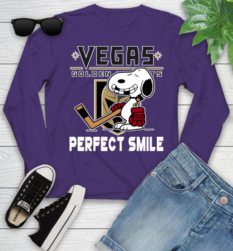 NHL Vegas Golden Knights Snoopy Perfect Smile The Peanuts Movie Hockey T Shirt Youth Long Sleeve 4