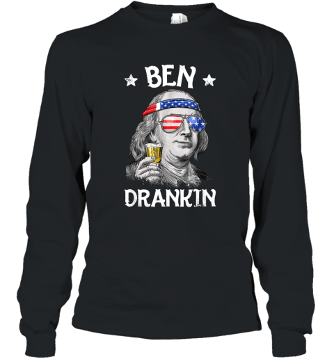 4th of July Shirts for Men Ben Drankin Benjamin Franklin Tee Long Sleeve