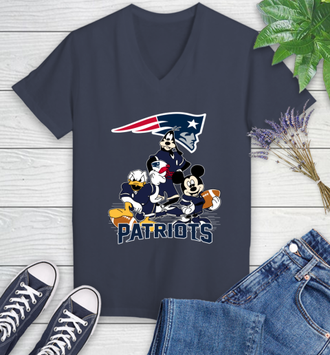 NFL New England Patriots Mickey Mouse Donald Duck Goofy Football Shirt Women's V-Neck T-Shirt 12