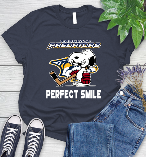 NHL Nashville Predators Snoopy Perfect Smile The Peanuts Movie Hockey T Shirt Women's T-Shirt 14