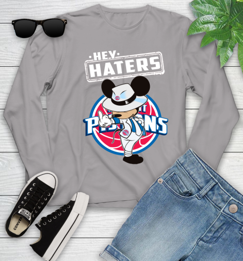 NBA Hey Haters Mickey Basketball Sports Detroit Pistons Youth Long Sleeve 5
