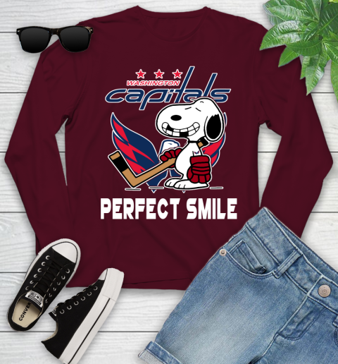 NHL Washington Capitals Snoopy Perfect Smile The Peanuts Movie Hockey T Shirt Youth Long Sleeve 6