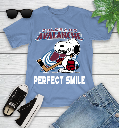 NHL Colorado Avalanche Snoopy Perfect Smile The Peanuts Movie Hockey T Shirt Youth T-Shirt 15