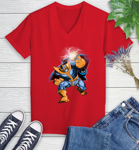 Carolina Panthers NFL Football Thanos Avengers Infinity War Marvel Women's V-Neck T-Shirt 11