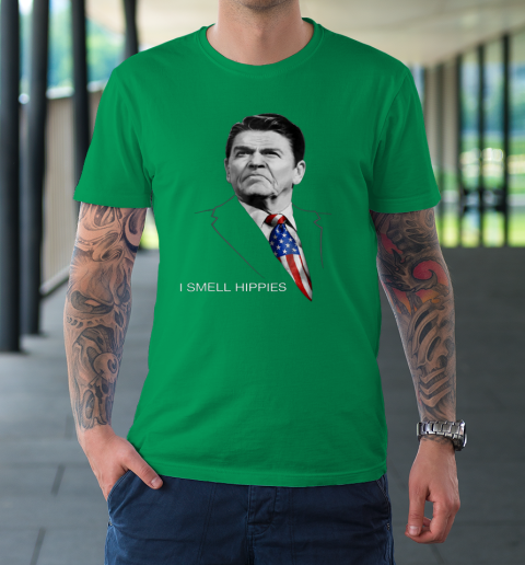 I Smell Hippies Ronald Reagan Conservative T-Shirt 5