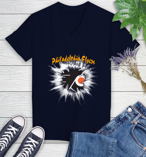Philadelphia Flyers NHL Hockey Adoring Fan Rip Sports Women's V-Neck T-Shirt 2