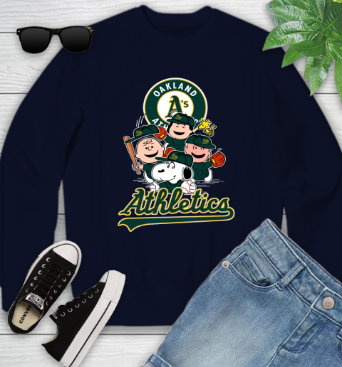 MLB Oakland Athletics Snoopy Charlie Brown Woodstock The Peanuts Movie Baseball T Shirt_000 Youth Sweatshirt 2