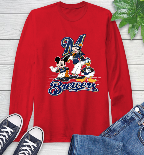MLB Milwaukee Brewers Mickey Mouse Donald Duck Goofy Baseball T Shirt Long Sleeve T-Shirt 11