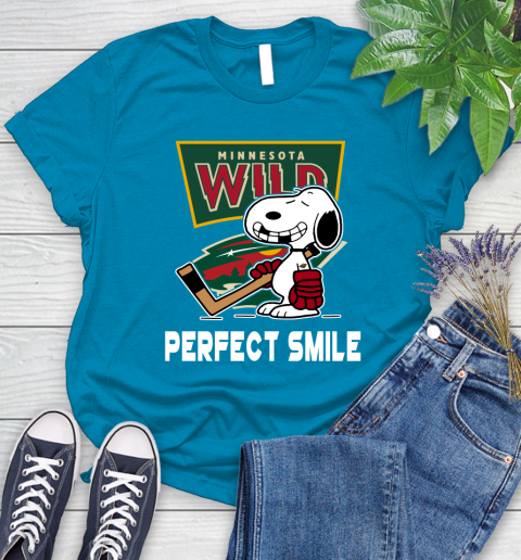 NHL Minnesota Wild Snoopy Perfect Smile The Peanuts Movie Hockey T Shirt Women's T-Shirt 10
