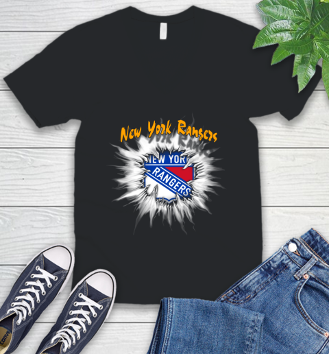 New York Rangers NHL Hockey Adoring Fan Rip Sports V-Neck T-Shirt