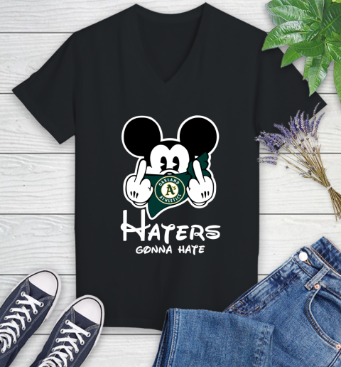 MLB Oakland Athletics Haters Gonna Hate Mickey Mouse Disney Baseball T Shirt_000 Women's V-Neck T-Shirt
