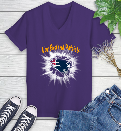 New England Patriots NFL Football Adoring Fan Rip Sports Women's V-Neck T-Shirt 3