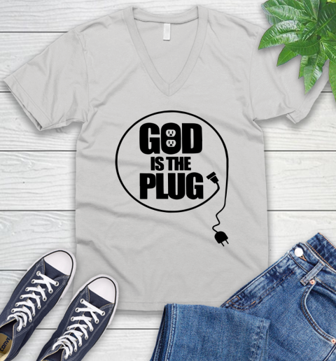 God is the plug V-Neck T-Shirt