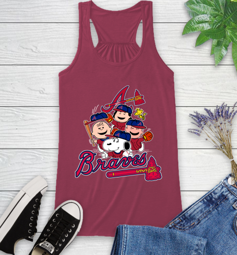 MLB Atlanta Braves Snoopy Charlie Brown Woodstock The Peanuts Movie Baseball T Shirt Racerback Tank 7