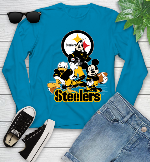 NFL Pittsburgh Steelers Mickey Mouse Donald Duck Goofy Football Shirt Youth Long Sleeve 8