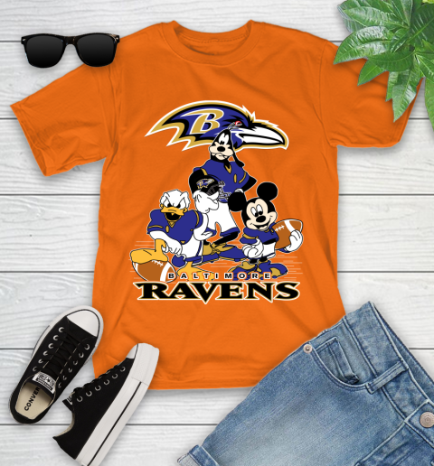 NFL Baltimore Ravens Mickey Mouse Donald Duck Goofy Football Shirt Youth T-Shirt 9