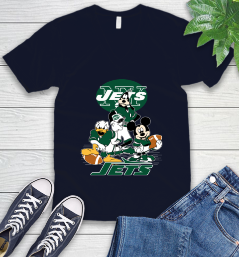 NFL New York Jets Mickey Mouse Donald Duck Goofy Football Shirt V-Neck T-Shirt 2