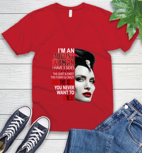 Maleficent I'm an august woman i have 3 side shirt V-Neck T-Shirt 6