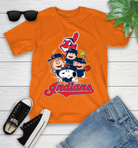 MLB Cleveland Indians Snoopy Charlie Brown Woodstock The Peanuts Movie Baseball  T Shirt - Rookbrand