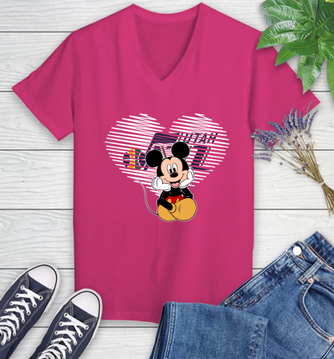 NBA Utah Jazz The Heart Mickey Mouse Disney Basketball Women's V-Neck T-Shirt 9