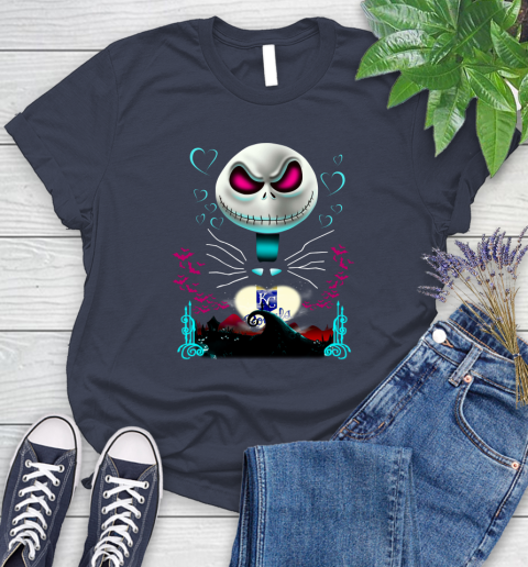 MLB Kansas City Royals Jack Skellington Sally The Nightmare Before Christmas Baseball Women's T-Shirt 14