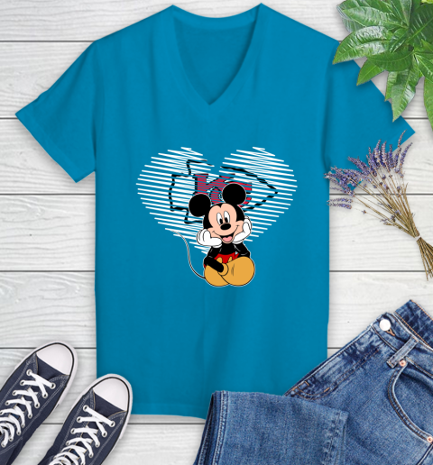 NFL Kansas City Chiefs The Heart Mickey Mouse Disney Football T Shirt_000 Women's V-Neck T-Shirt 7