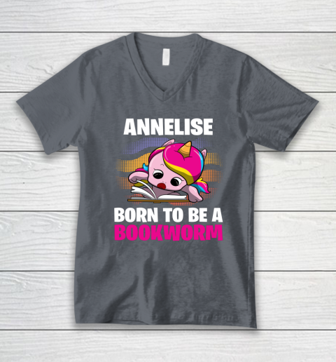 Annelise Born To Be A Bookworm Unicorn V-Neck T-Shirt 9
