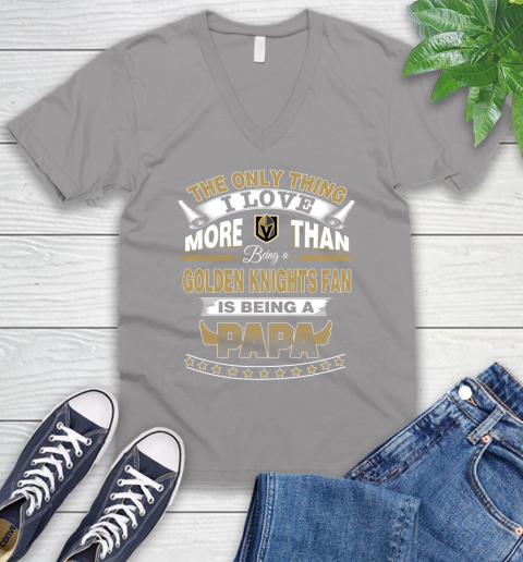 NHL The Only Thing I Love More Than Being A Vegas Golden Knights Fan Is Being A Papa Hockey V-Neck T-Shirt 3