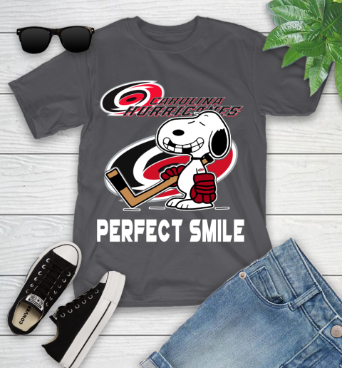 NHL Carolina Hurricanes Snoopy Perfect Smile The Peanuts Movie Hockey T Shirt Youth T-Shirt 6