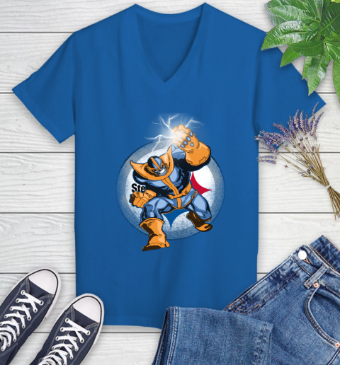 Pittsburgh Steelers NFL Football Thanos Avengers Infinity War Marvel Women's V-Neck T-Shirt 10