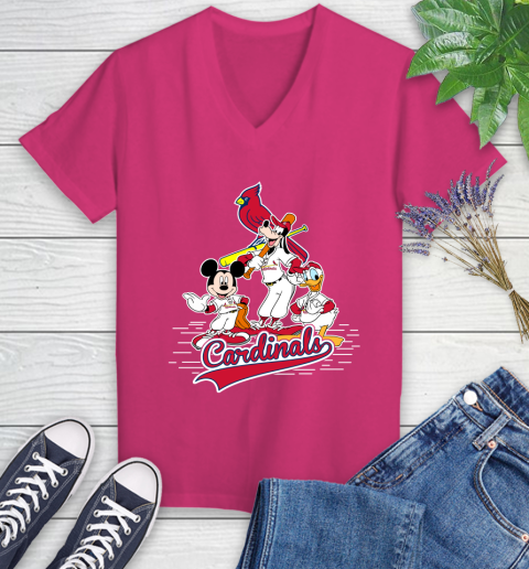 MLB St.Louis Cardinals Mickey Mouse Donald Duck Goofy Baseball T Shirt Women's V-Neck T-Shirt 9