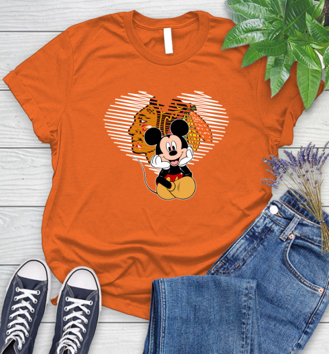 NHL Chicago Blackhawks Carolina Hurricanes The Heart Mickey Mouse Disney Hockey Women's T-Shirt 3