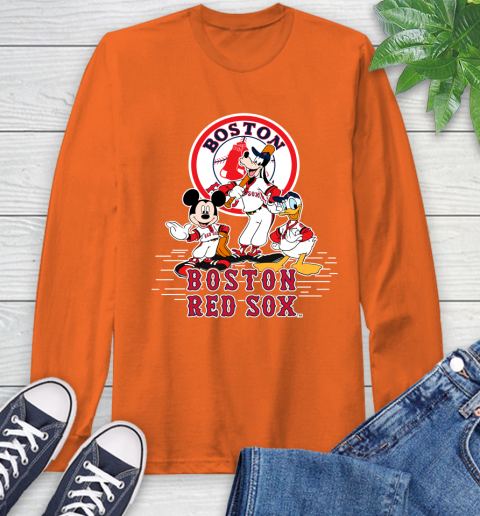 MLB Boston Red Sox Mickey Mouse Donald Duck Goofy Baseball T Shirt Long Sleeve T-Shirt 4