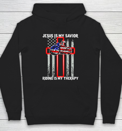 Jesus Is My Savior Riding Is My Therapy American Flag Cross Hoodie