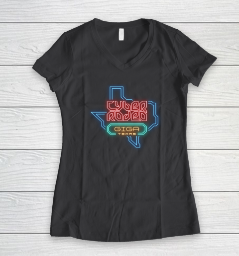 Cyber Rodeo Shirt Elon Musk Giga Texas Tesla Event Women's V-Neck T-Shirt 4