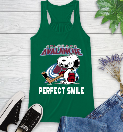 NHL Colorado Avalanche Snoopy Perfect Smile The Peanuts Movie Hockey T Shirt Racerback Tank 6