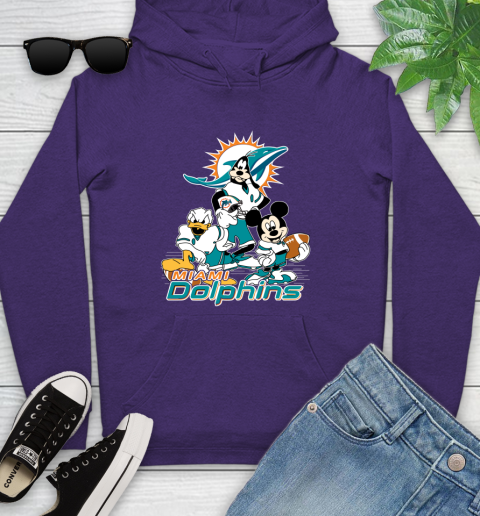 NFL Miami Dolphins Mickey Mouse Donald Duck Goofy Football Shirt Youth Hoodie 5