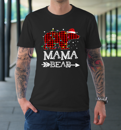 Mama Bear Christmas Pajama Red Plaid Leopard T-Shirt