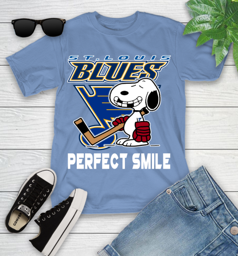 NHL St.Louis Blues Snoopy Perfect Smile The Peanuts Movie Hockey T Shirt Youth T-Shirt 15